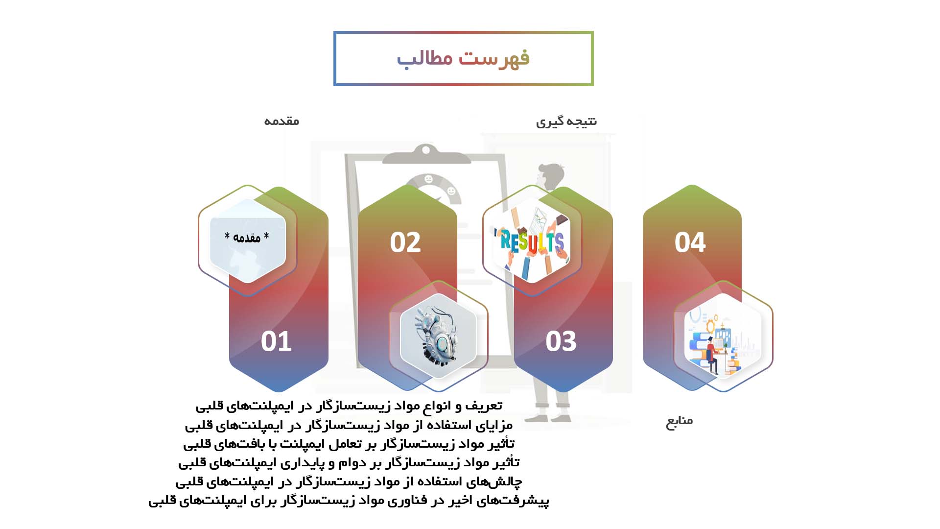 پاورپوینت در مورد تأثیرات زیستی استفاده از مواد زیست‌سازگار در ایمپلنت‌های قلبی